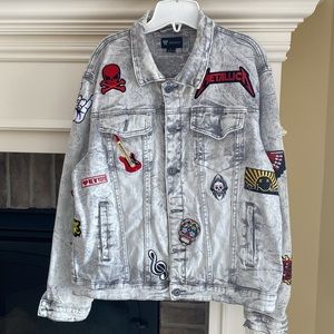 Men’s Upcycled Jean Jacket with Rock n Roll Patches. NWOT - Never Worn